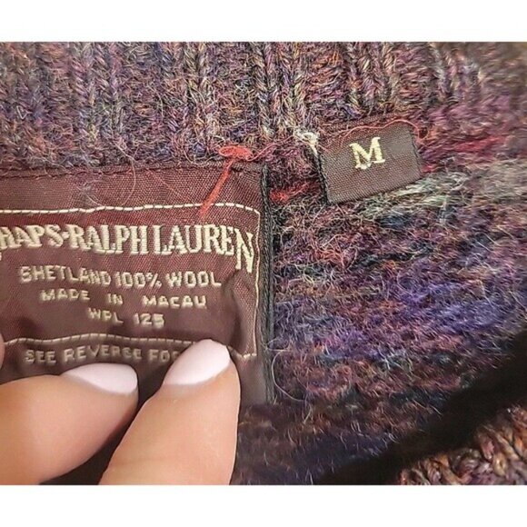 Vintage Ralph Lauren Chaps Men's M Sweater 100% Shetland Wool Grandpa Fisherman - Picture 6 of 6